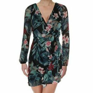 GUESS Long Sleeve Tropical Rhodes Jungle Floral Dress Size XL PREOWNED/USED